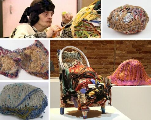 gros plan sur les oeuvres d'art brut de de Judith Scott
