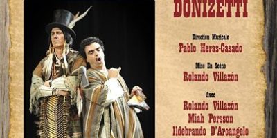 affiche de l'opéra bouffe l'élixir d'amour de donizetti mis en scène par Rolando villazon