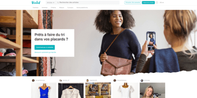 homepage du site de vente en ligne Vinted consacré à la revente de vêtements usagers
