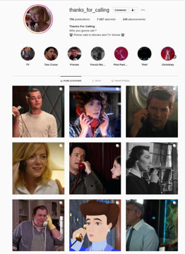 gros plan sur le compte Instagram Thanks for calling