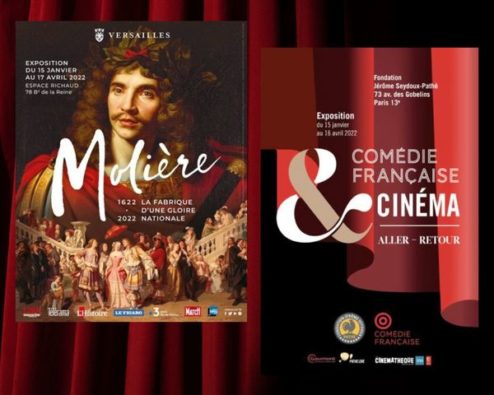 affiches des expositions Molière la fabrique d'une gloire nationale et Comédie française et cinéma