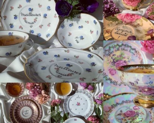 tasses et soucoupes en porcelaine upsyclées Les Michelles