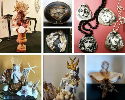 différentes créations et sculptures à base de coquillage de la marque Oh ! les beaux jours