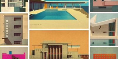dessins de Sander patelski illustrant les grandes créations d'architectes célèbres