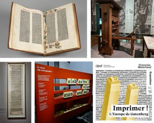 différentes vues de l'exposition "Imprimer ! L'Europe de Gutenberg » à la BNF