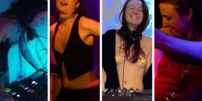 quatre portraits de l'effeuilleuse burlesque et DJ Pamela en personne