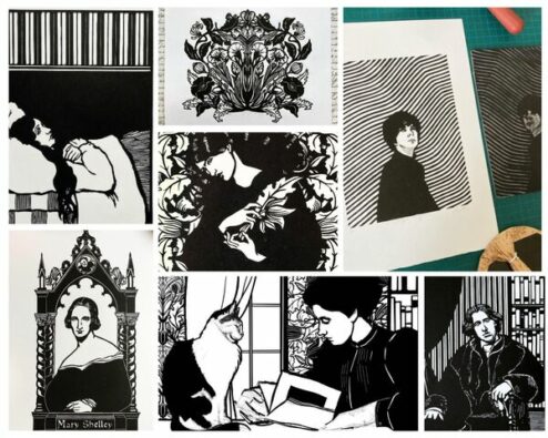 différentes linogravures réalisées par Lucie Spartacus