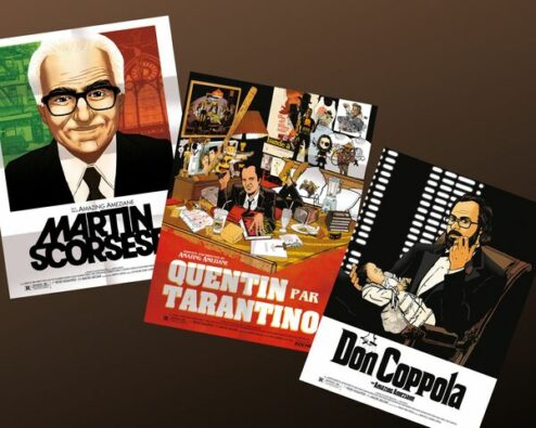 couverture de trois romans graphiques consacrés aux réalisateurs Scorcese, Coppola et Tarantino