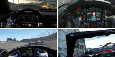 différents plans extraits de jeux de simracing
