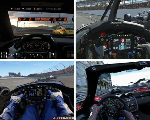 différents plans extraits de jeux de simracing