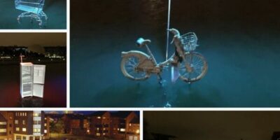 différentes vues de l'installation L'eau qui dort de Michael Pinsky