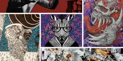 oeuvres de différents artistes travaillant sur le dialogue entre couleur et noir et blanc