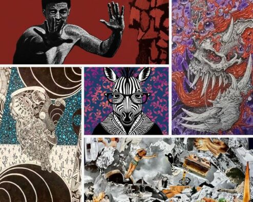 oeuvres de différents artistes travaillant sur le dialogue entre couleur et noir et blanc