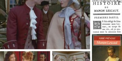 couvertures du livre Manon Lescaut et plusieurs scènes de l'adaptation en série télévisée