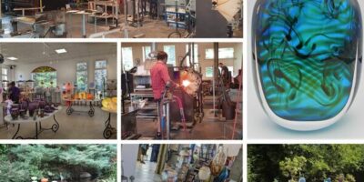 différentes vues de la verrerie d'art de soisy sur école