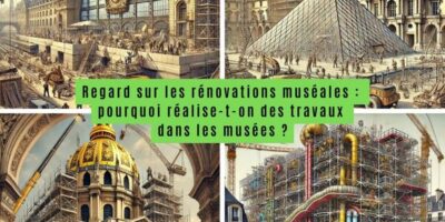 différentes images générées par IA montrant les grands musées en chantier