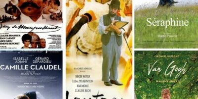 affiches de cinq films français évoquant la folie de grands artistes