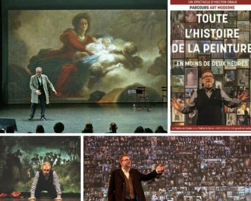 différentes scènes du spectacle Toute l'Histoire de la Peinture en moins de deux heures