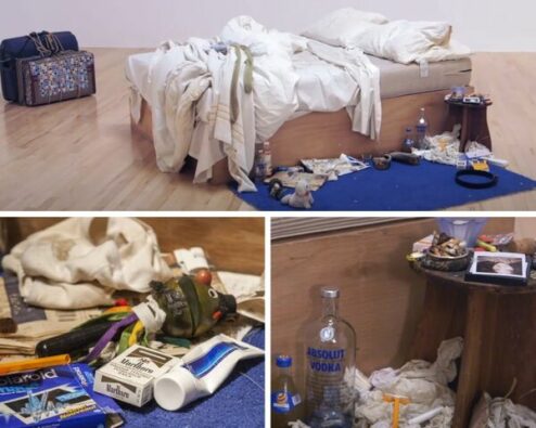 différentes vues de l'installation My bed par tracey emin
