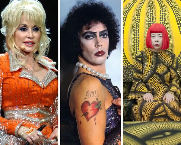 portraits de dolly parton, Tim curry et Yayoi Kusama