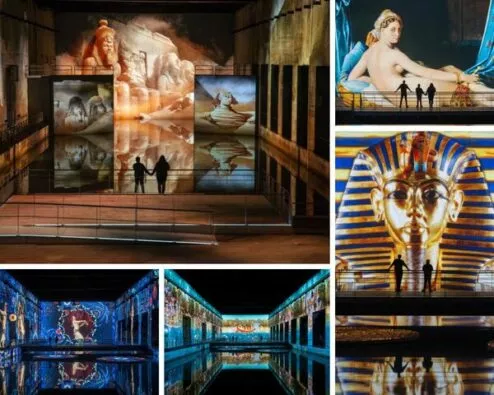 différentes vues de l'exposition sur l'Egypte aux Bassins des Lumières de Bordeaux