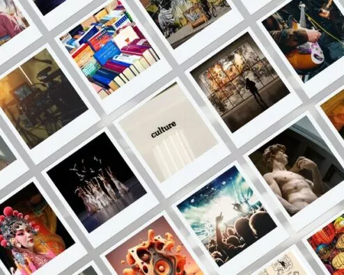 un mur de polaroid représentant différentes illustration de la culture en 2025